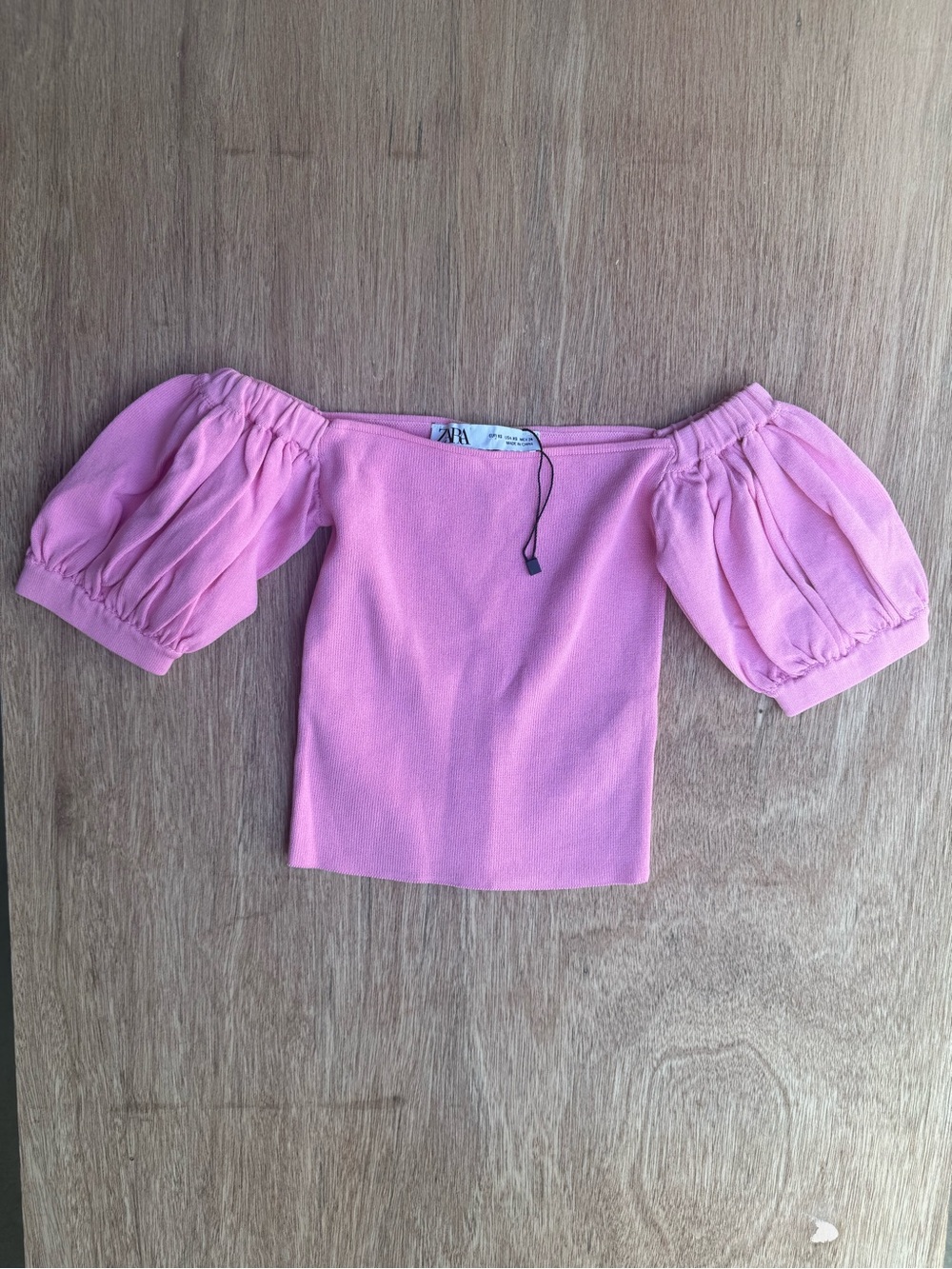 ZARA Pink Off-Shoulder Puff-Sleeve Crop Top